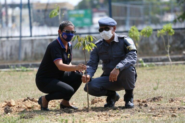 Batalhão Ambiental planta mudas no Comando Geral da PM, em ação em homenagem à vida